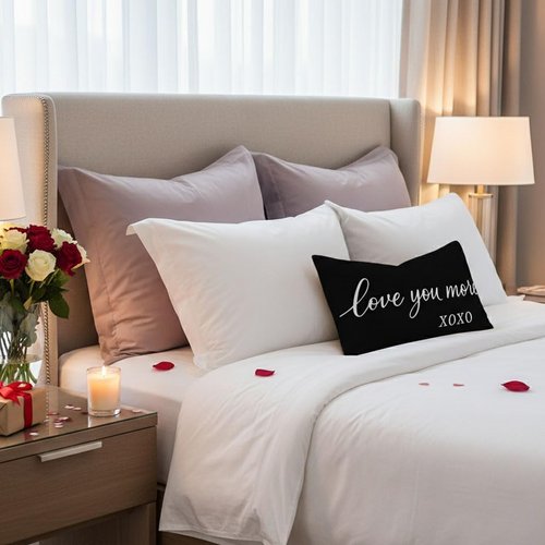 HERHOME Valentines Day Throw Pillow Covers 12x20 Inch, Love You More XOXO Black White Lumbar Decorative Cushion Case for Couples Bedroom, Valentines Day Gifts for Him Her Anniversary Home Decor