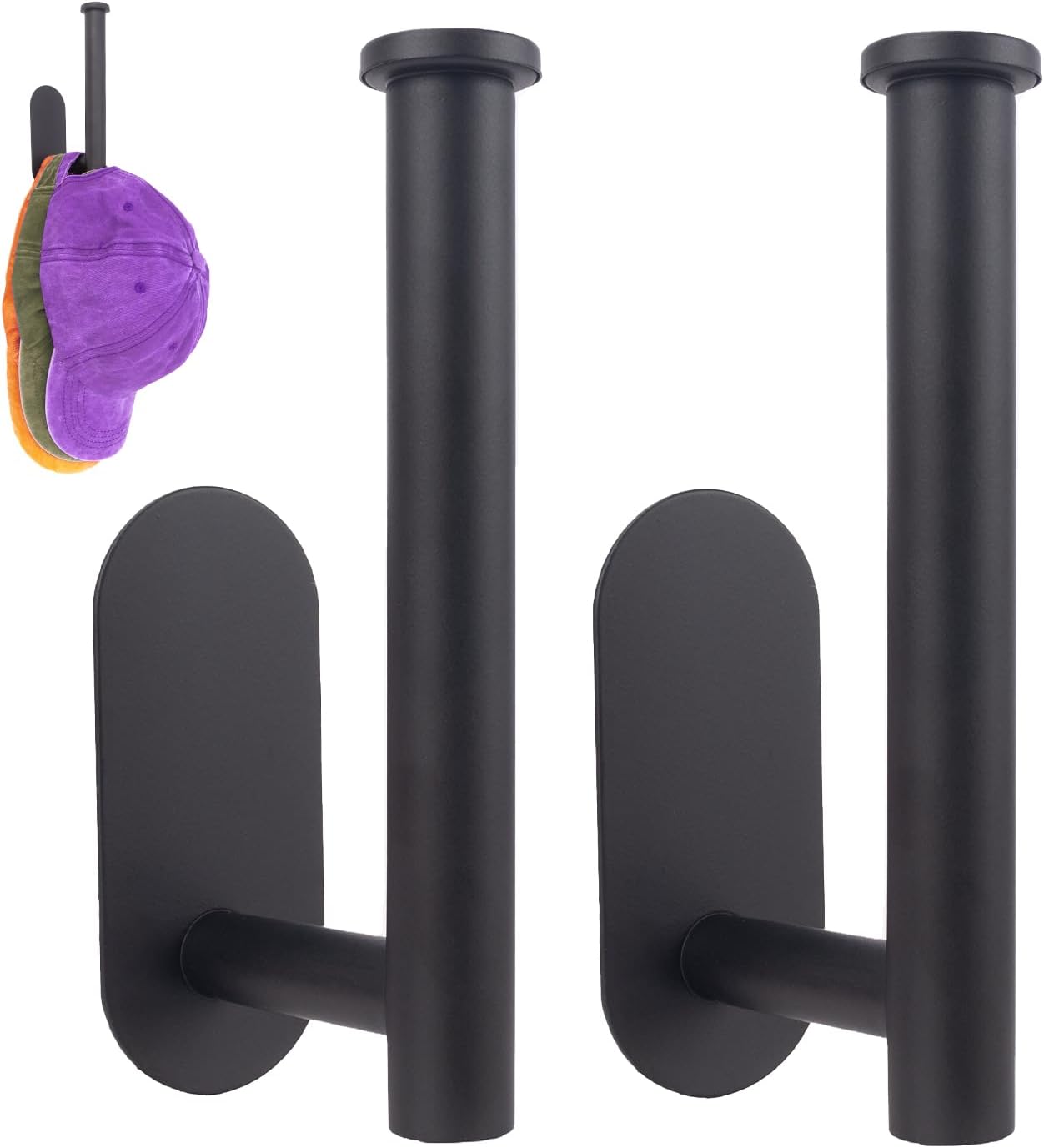 Skiennix Hat Rack - 2 Pack Stainless Steel Adhesive Hooks for Wall | Multi-Function Hat Storage Organizer in Black