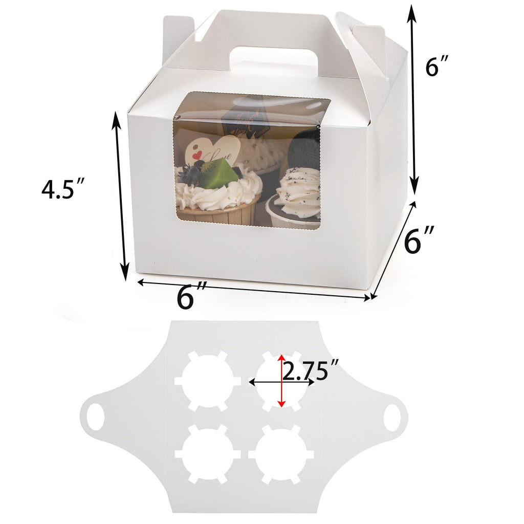 Jucoan 40 Pack Cupcake Containers, 4 Count White Kraft Paper Cupcake Boxes with Insert Window and Handle, Cupcake Holder Bakery Pastry Boxes, Gable Party Favor Treat Boxes for Wedding Mother's Day