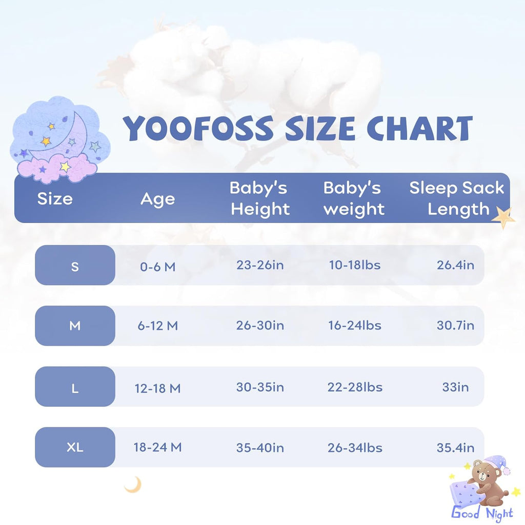 Yoofoss Baby Sleep Sack - 100% Organic Cotton Wearable Blanket | 12-18 Months, 2-Way Zipper, 3 Pack