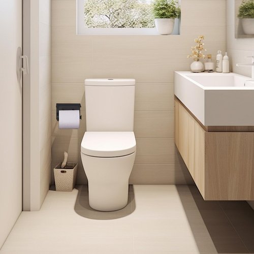 Bijotun Toilet Paper Holder with Shelf, Black - Compact for Small Bathroom, RV, Office, Easy 1 Min Installation, Rustproof Stainless Steel