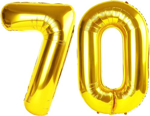Gold Number 70 Balloon - 40 Inch Metallic Decoration for 70th Birthday Celebrations