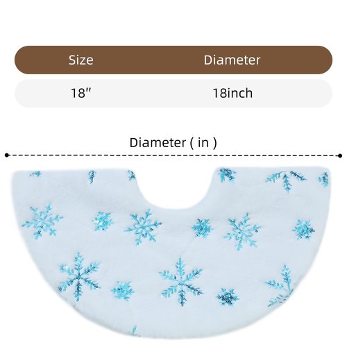 TWSANTAMAS Mini Christmas Tree Skirt 18 Inch, Soft White Plush with Blue Glitter Snowflakes, Festive Xmas Ornament Mat for Indoor Home Decorations