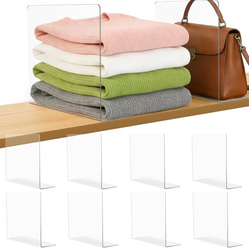 Lebouri Shelf Dividers for Closet Organization: 10" Tall x 12" Deep Acrylic Closet Shelf Dividers for Clothes Sweater Purse - Clear Closet Organizers and Storage Separators for Shelves