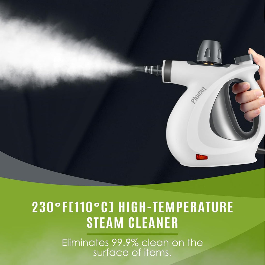 Pressurized Handheld Multi-Surface Natural Steam Cleaner with 12 pcs Accessories, Multi-Purpose Steamer for Home Use, Steamer for Cleaning Floor, Upholstery, Grout and Car (Grey) (Grey)