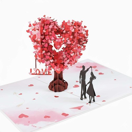 TOSKFJ Romantic 3D Pop Up Love Tree Hearts Card - Ideal Gift for Couple, Wife, Husband, Her & Him | Perfect for Wedding, Anniversary, Valentine's Day, Romantic Birthday, Mother's Day