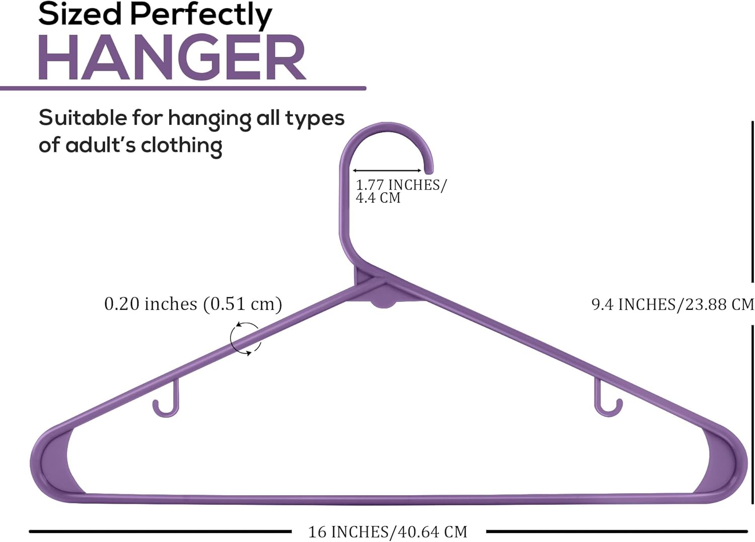 Utopia Home Plastic Hangers 200 Pack - Durable Space-Saving Clothes Hangers - Heavy-Duty Purple Design