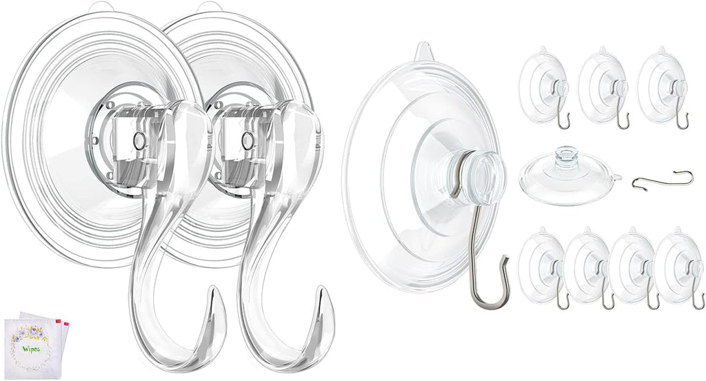 VIS'V Large Suction Cup Hooks - 2 Pcs Durable Hold with 10 Pcs Metal Hooks | Ideal for Home Use