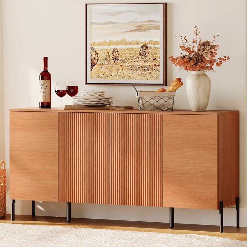 61" Minimalist 4-Door Sideboard - Mocha with Geometric Design