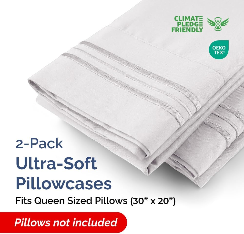 Regine Switzerland Queen Pillow Cases Set of 2 - Ultra Soft, Hotel Quality - Wrinkle Free, Fade Resistant - French Grey