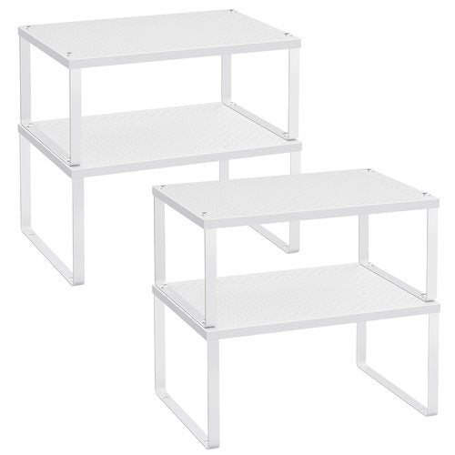 SONGMICS Spice Racks, Set of 4 Metal Cabinet Shelf Organizers, Countertop Organizers, Shelf Risers, Stackable, Expandable, White UKCS006W01