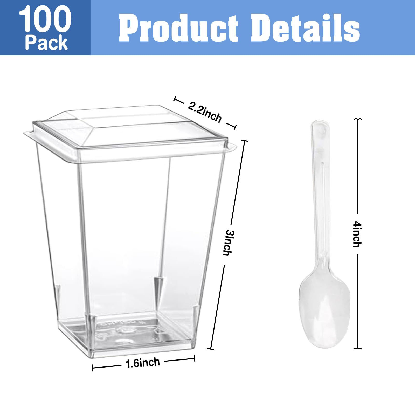 joy akkess 100 Pack 5 oz Plastic Dessert Cups with Lids and Spoons - Clear Yogurt Parfait Cups with Lids - Mini Dessert Shooter Cup with Spoons for Fruit Pudding Mousse Ice Cream Appetizer