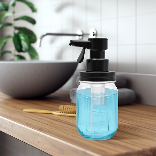 12oz Automatic Touch Sensor Liquid Glass Soap Dispenser, Hands-Free Mason Jar Soap Dispenser, Refillable Lotion Bottle for Bathroom Kitchen Countertop (Batteries Not Included)