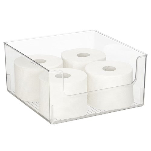 mDesign Modern Wide Plastic Open Front Dip Storage Organizer Bin Basket for Bathroom Organization - Vanity Shelf, Cubby, Cabinet, and Closet Organizing Decor - Ligne Collection - 4 Pack - Clear