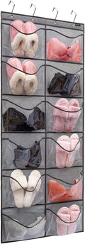 Skiennix Extra Large Shoe Organizer - 12 Clear Pockets for Bedroom & Bathroom Storage | Grey