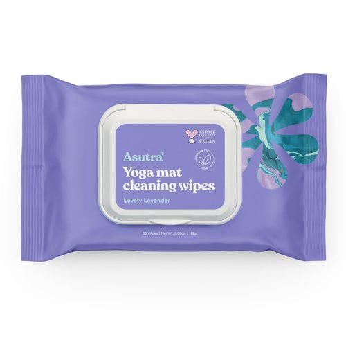ASUTRA Yoga Mat Cleaning Wipes (Lovely Lavender), 1 Pouch (30 Wipes) - No Slippery Residue, Deep-Cleansing for Fitness Gear & Gym Equipment