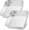 E-far Stainless Steel 8x8 Inch Square Cake Pans - Set of 2, Non-Toxic & Dishwasher Safe Bakeware