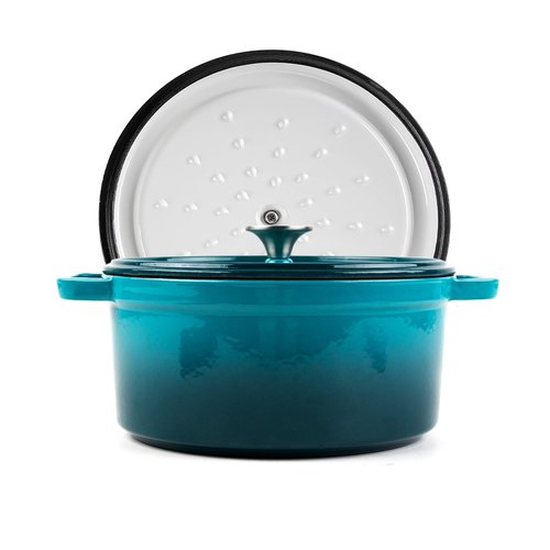 AILIBOO cast iron dutch oven pot with lid - 3qt size ideal for bread baking & elegant home use,Gradient Teal