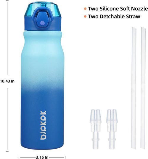 BJPKPK Insulated Water Bottle - 25oz Stainless Steel Flask with Straw & Carry Handle | Sky Color