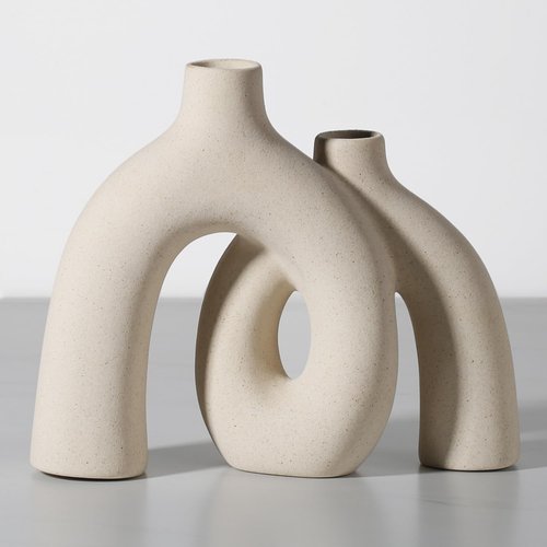 CEMABT Modern Nordic Boho Vase Set - Elegant Beige Matte Ceramic Home Decor for Living Room, Bookshelf, Mantel, Entryway Table & Console Décor | Shelf Decorations Gift