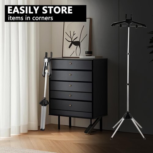 Foldable Clothes Steamer Stand with Adjustable Height & Ironing Gloves – Universal Garment Steamer Rack Compatible with Most Steamers, Portable Hanging Rack for Easy Steaming and Storage (Black)