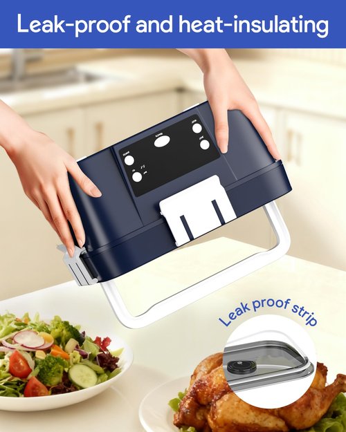 Gorgeous Cordless Electric Lunch Box, Smart Timer Auto Heating Lunch Box with Large Capacity, 10000mAh Rechargeable Food Warmer for Work, Car, Home, Leakproof Bento Container for Adults (Dark Blue)