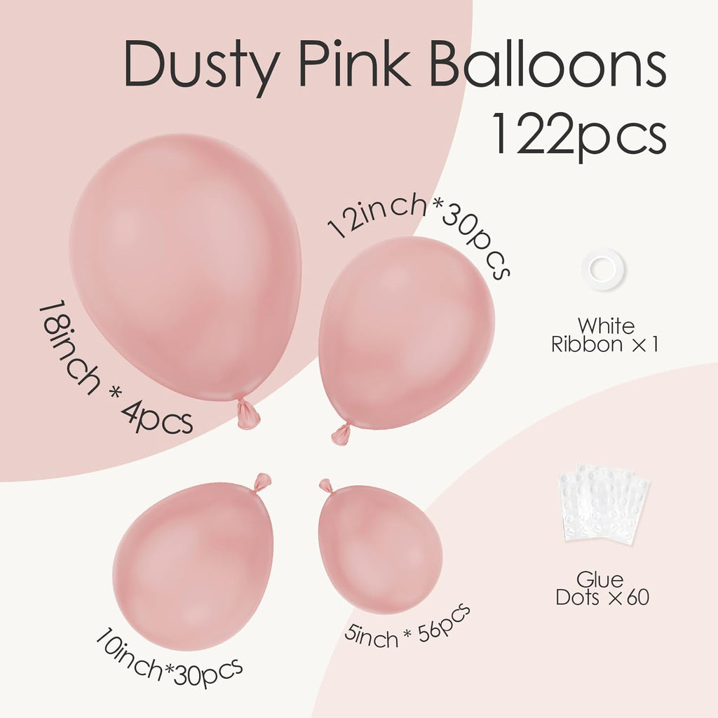 Skiennix Dusty Pink Balloons - 120-Piece Set in 5-18 Inch Sizes | Perfect for Weddings, Gender Reveals & Parties
