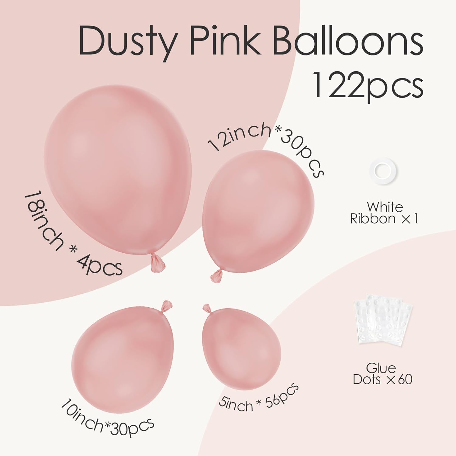 Skiennix Dusty Pink Balloons - 120-Piece Set in 5-18 Inch Sizes | Perfect for Weddings, Gender Reveals & Parties