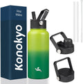 Skiennix 32 oz Insulated Stainless Steel Water Bottle - 3 Lids & Bamboo Grove Design