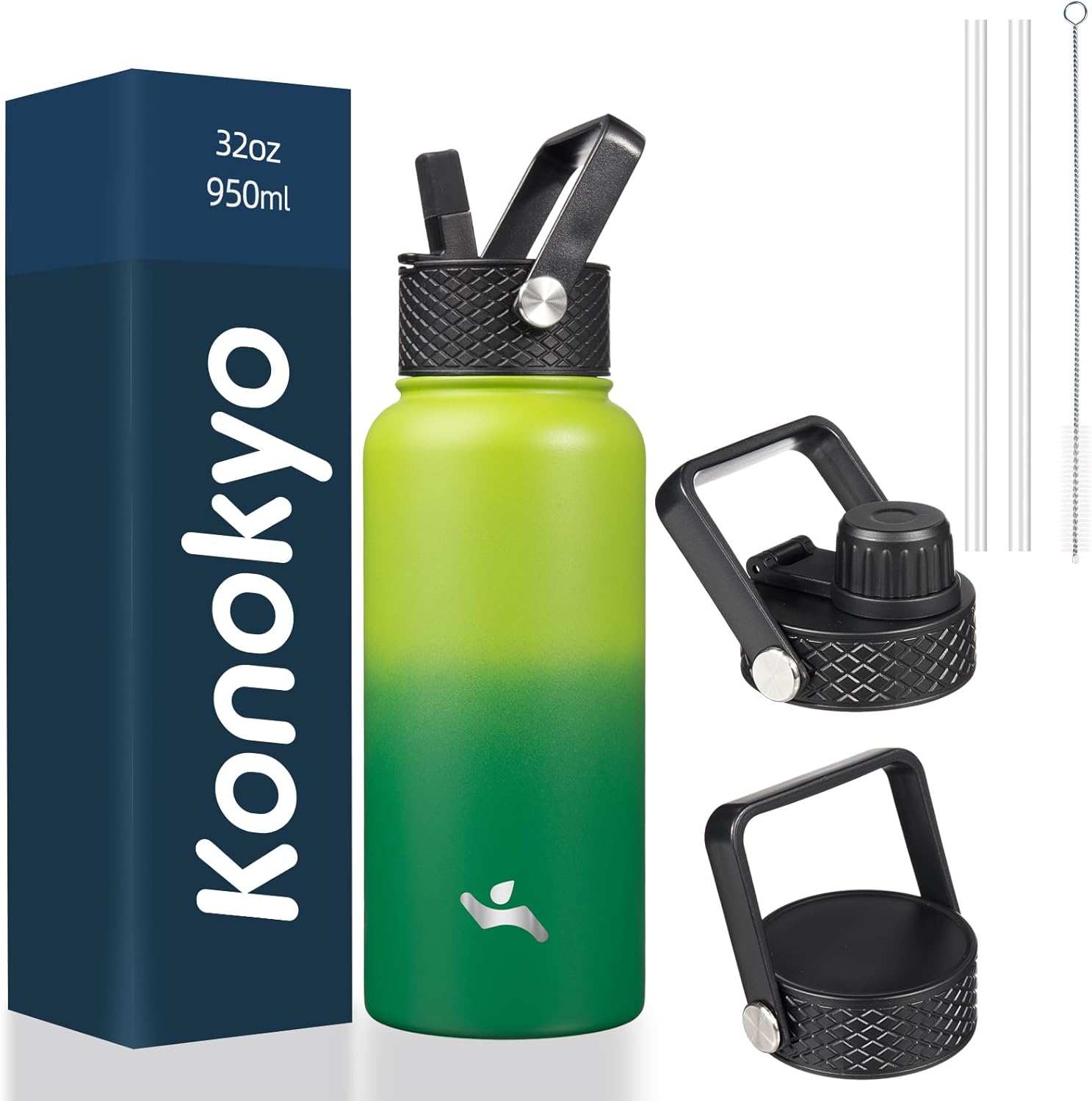 Skiennix 32 oz Insulated Stainless Steel Water Bottle - 3 Lids & Bamboo Grove Design