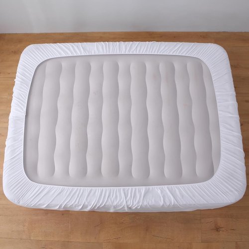 Queen Air Bed Mattress Pad with 15-24 Inch Deep Pockets - Waterproof Protector for Warm Sleep & Cold Air Insulation,Perfect for Camping, Guest Bed, Pets & Overnight Visitors-White