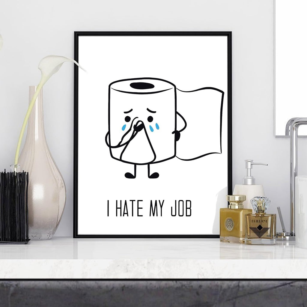 Ovdang Black & White Bathroom Wall Art - Funny Toilet Paper Canvas Print | Modern Minimalist Design