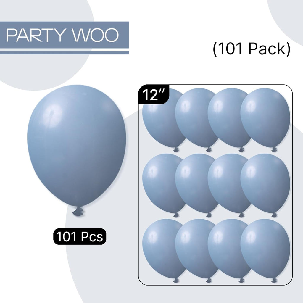 PartyWoo Dusty Blue Balloons - 101pcs 12 Inch Slate Blue Latex Helium Balloons for Celebrations