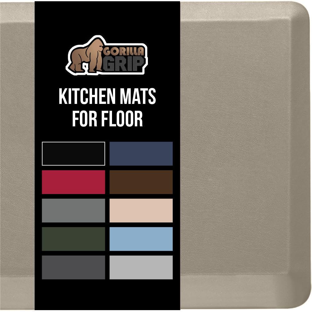 GORILLA GRIP Comfortable Cushioned Kitchen Mats for Floor, 39x20, Waterproof and Stain Resistant Soft Top, 3/4 Inch Thick Ergonomic Standing Desk Anti Fatigue Mat, Foam Supports Ankles and Feet, Taupe