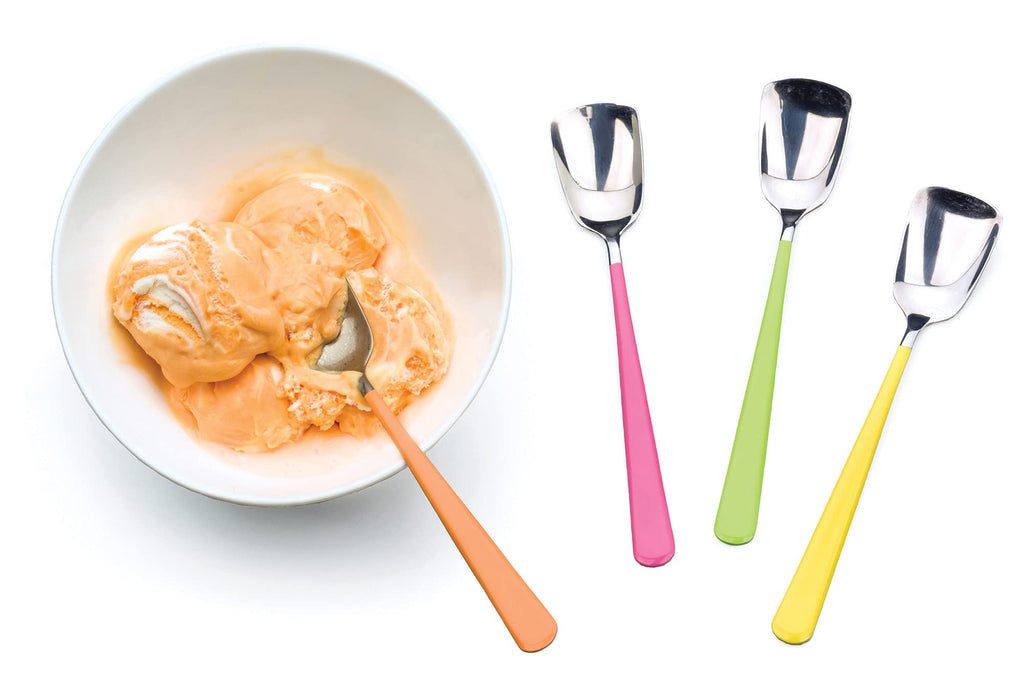 RSVP International Ice Cream Tool Collection, Dishwasher Safe, Large Handle, Colored Handle Spoons, 4 Piece