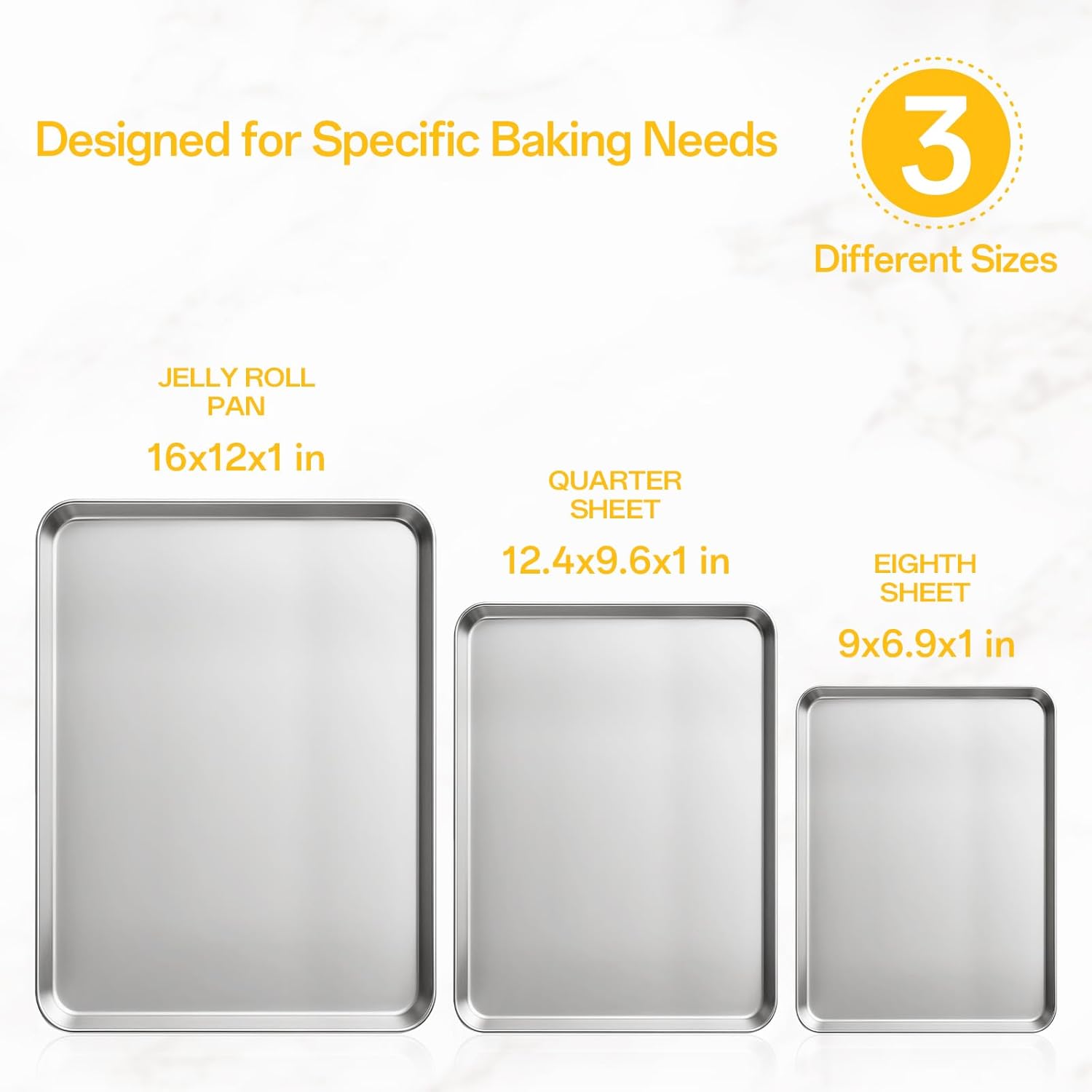 Ohtomber Stainless Steel Baking Sheet Pan Set - Heavy Duty 3 Pack Cookie Sheets | 9/12/16 Inch Oven Trays