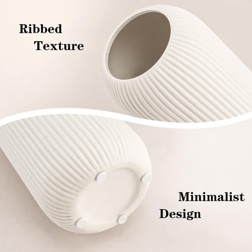 Ceramic Vase for Flowers – Modern Small Ribbed Textured Flower Vase for Home Decor, Pampas Grass, Decorative, Farmhouse, Coffee Table, Kitchen Centerpieces, Bookshelf and Home Living (XL White)