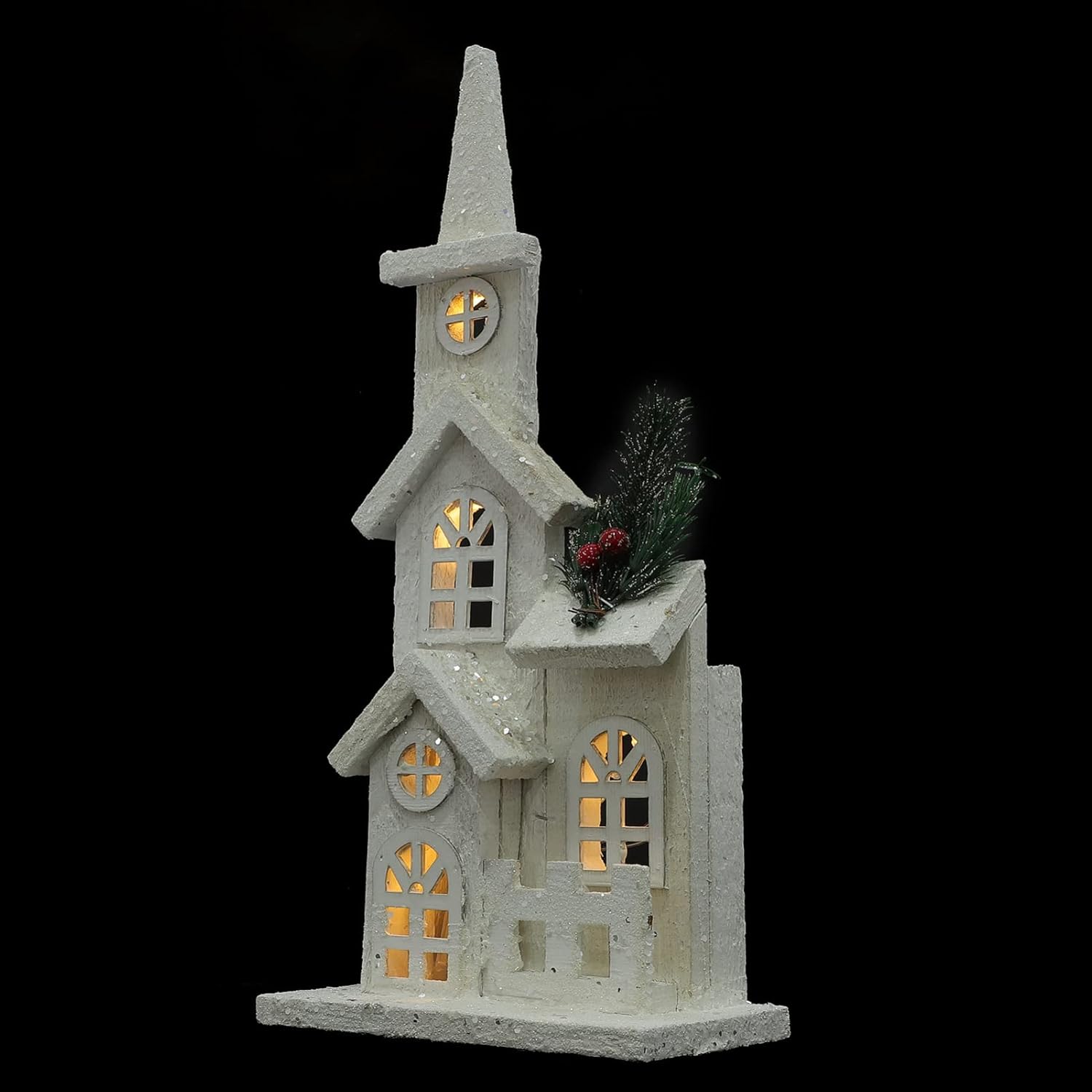 NUOBESTY Christmas LED Church Light House - Festive Wood Village Snow Scene Decor | Holiday Desktop Ornament