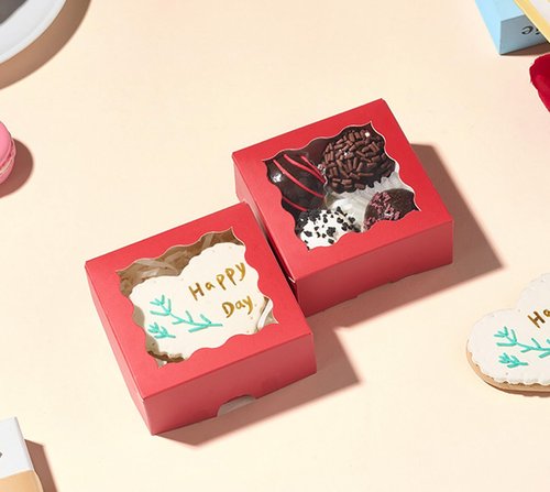 JCXGRVC 50PCS 3.25x3.25x1.5 inches Red Small Bakery Boxes with Window - Cookie Macaron Mini Cake & Truffle Gift Boxes for Christmas Gifts Birthday Wedding Valentine's Day Party Favors