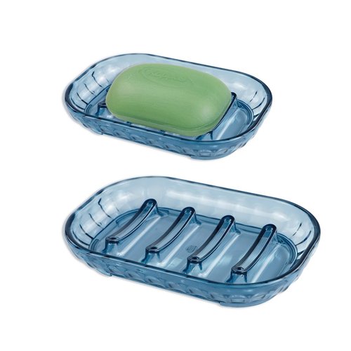 STNRST-IN 2 Pack Bar Soap Dish Holder, Plastic Clear Waterfall Soap Tray Dryer, Self Draining Soaps Saver for Shower, Kitchen Sink, Bathroom Restaurant Counter, Hotel (Blue)