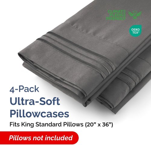 King Standard Pillow Cases by King - Soft Hotel Quality Covers | Comfy Bedding for All Ages - Machine Washable - Charcoal, Set of 4