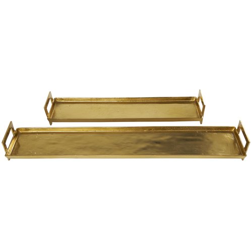 Deco 79 Aluminum Metal Living Room Decor Tray Nesting Ottoman Tray with Gold Handles, Set of 2 Serving Tray 35", 26" W, Brass