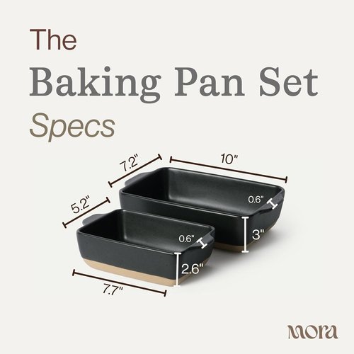 Mora Ceramic Baking Dishes Set of 2 | Versatile Casserole & Loaf Pans - 7x11 in, Porcelain, Liquorice
