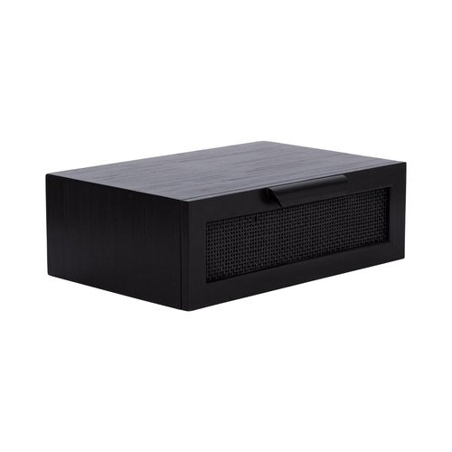 Kate and Laurel Ori Transitional Cane Rattan Floating Side Table with Pull-Out Storage Drawer, 18x13x6, Black