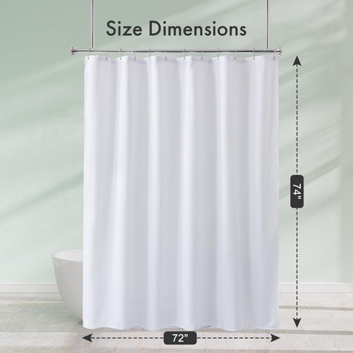 Amazer White Shower Curtain Liner 72x74 Inches, Fabric Shower Liner Cloth with Weighted Stones, Washable Shower Curtain and Liner 2-in-1, 120G Heavy Duty, 12 Grommet Holes