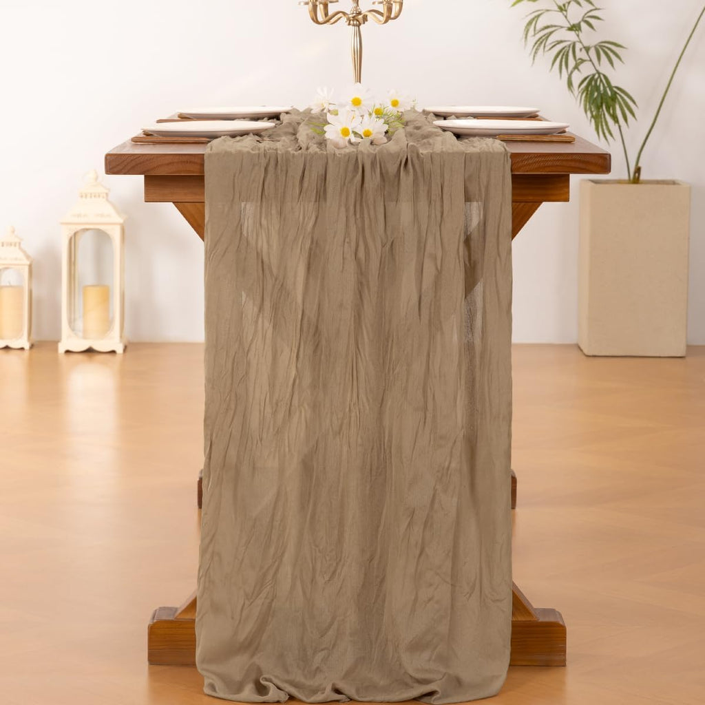 Socomi Cheesecloth Table Runner - 10pcs Nude Brown Boho Rustic 120 Inch for Weddings & Events