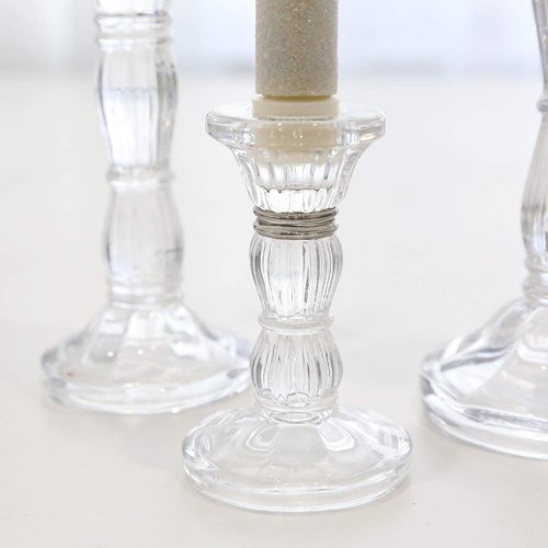 Clear Crystal Candle Stick Holders by [Brand Name] | 3-Pack for Taper Candles, Weddings & Parties
