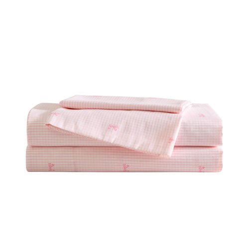 Laura Ashley Kids - Full Sheet Set, Soft & Wrinkle-Resistant Toddler Bedding Set, Deep Pockets, Girl Bed Sheets with Matching Fitted Sheet & Pillowcases (Tiny Bows Pink)