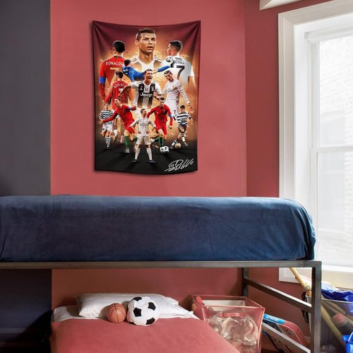 IDOLUSTER Soccer Superstar Cristiano Ronaldo Signed Wall Tapestry Poster For Kids Fans Bedroom Wall Hanging Decoration-Ronaldo Tapestry For Teen Boy Birthday Party Gifts-70x100CM