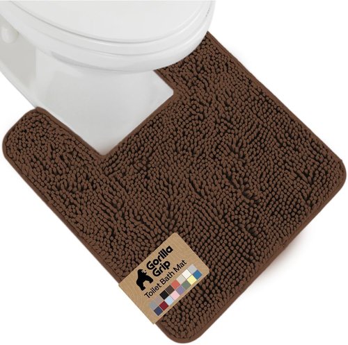 GORILLA GRIP Plush Chenille Bath Rug Mat - Soft, Absorbent, Machine Washable | Brown, Square Toilet Base